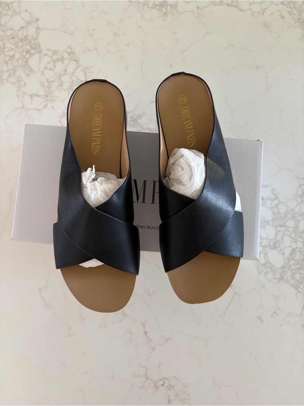 Dream Pairs Black Crisscross Slide Sandals for Women
